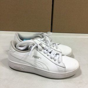 PUMA UNISEX CHILD SMASH V2 LEATHER SNEAKERS WHITE 2.5C